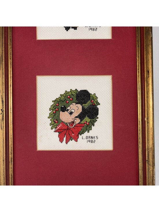 Disney Other - Disney CHRISTMAS Cross Stitch Matted Framed Mickey Donald Pluto And Chip N Dale